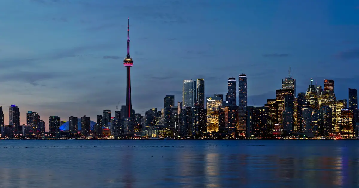 Toronto skyline and CN Tower at night