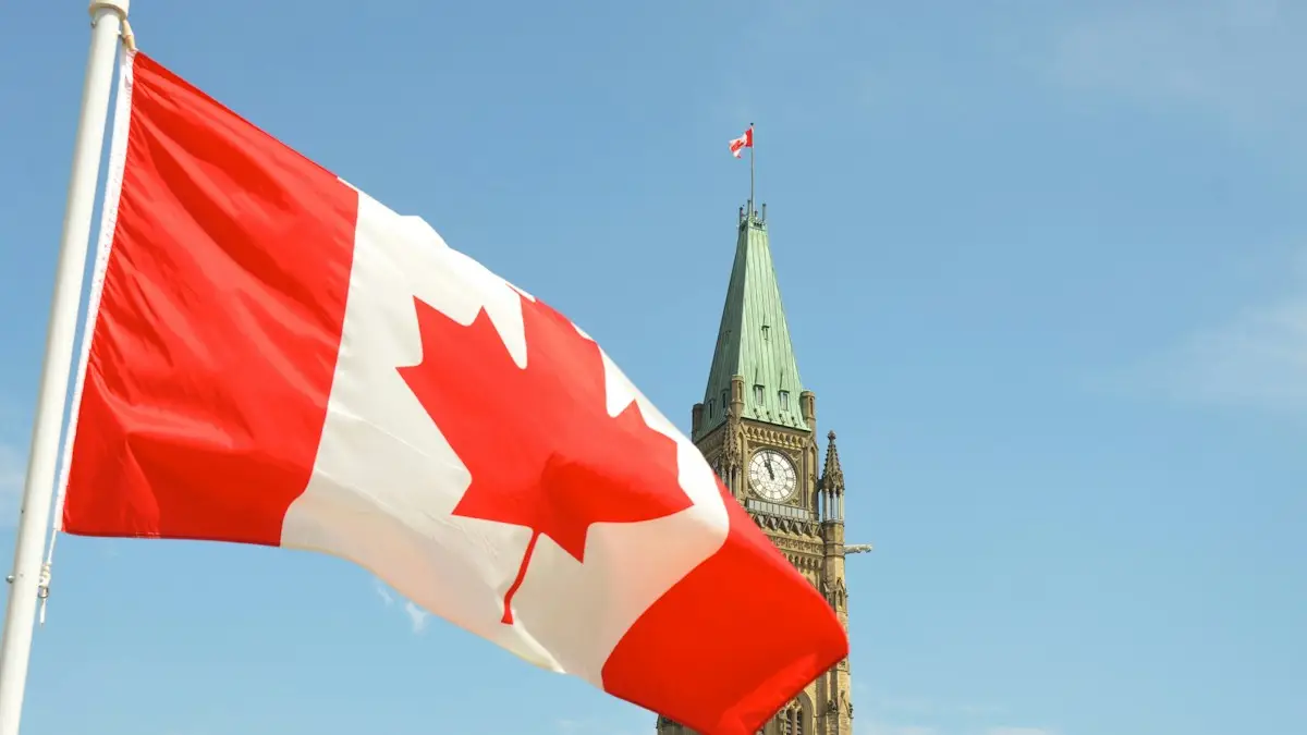 Canadian flag in front of the Peace Tower, Parliament Hill